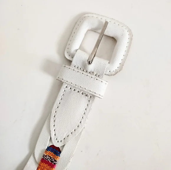 Vintage Belt Leather Tooled Textile Woven Colorful Boho Sz 36 Made in Guatemala - Picture 6 of 6